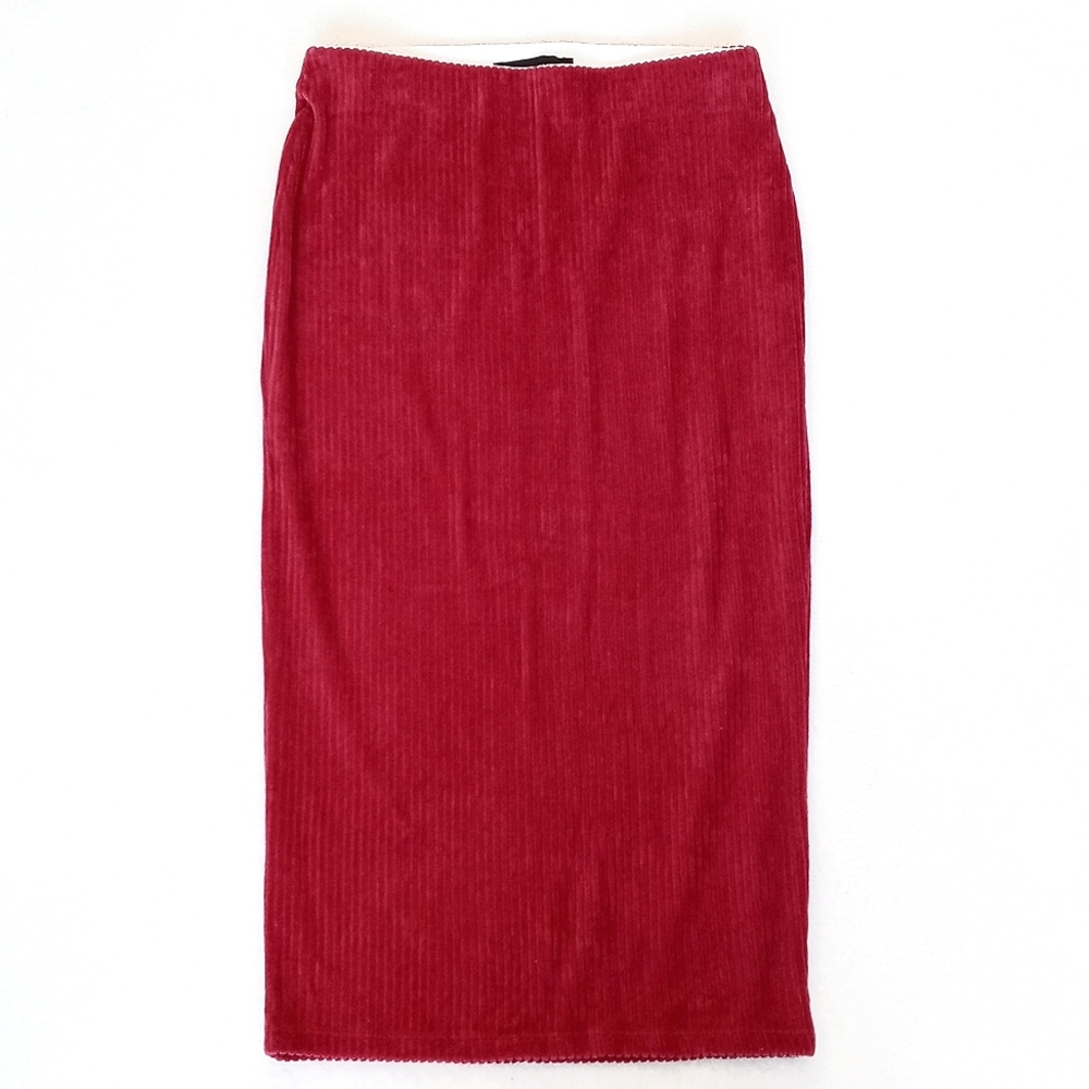 Atmosphere Elegant Women’s Brick Red Corduroy Long Midi Pencil Skirt 6